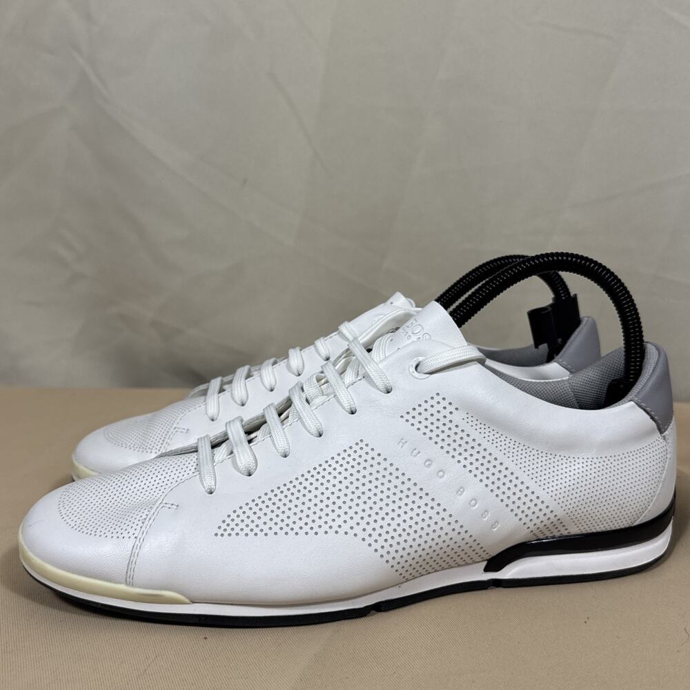 HUGO BOSS Mens Sneakers EU 41 White Leather Perforated Low Top Designer Shoes
